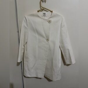 Zara Girls Cream Double Breasted Coat minimalist size 13-14